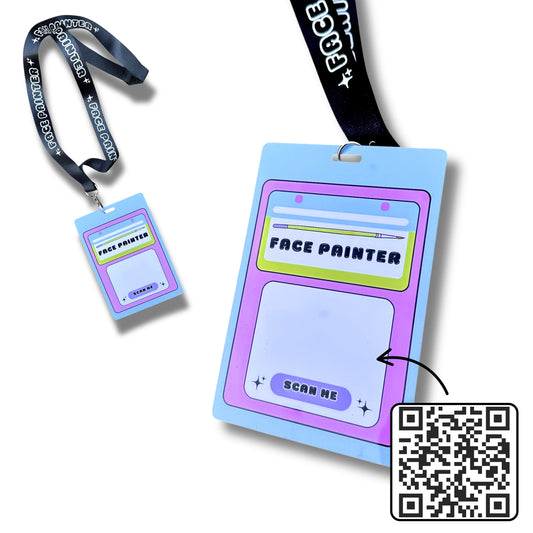FACE PAINTER: Lanyard, Sanitiser Zip Clip & QR Code Plaque